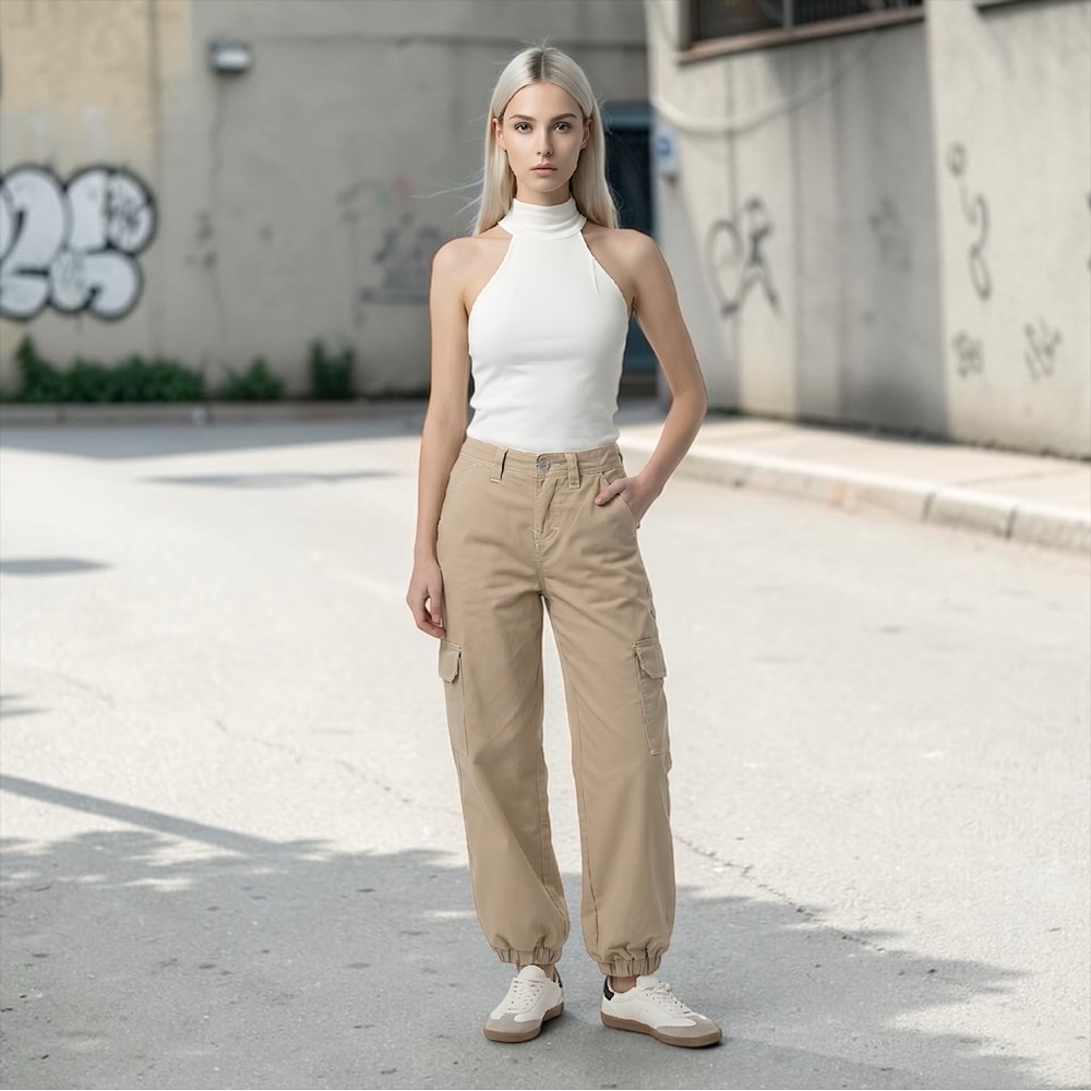 True Religion Women’s Bobby Baggy Tan Cargo Joggers Sz 8, 29, M